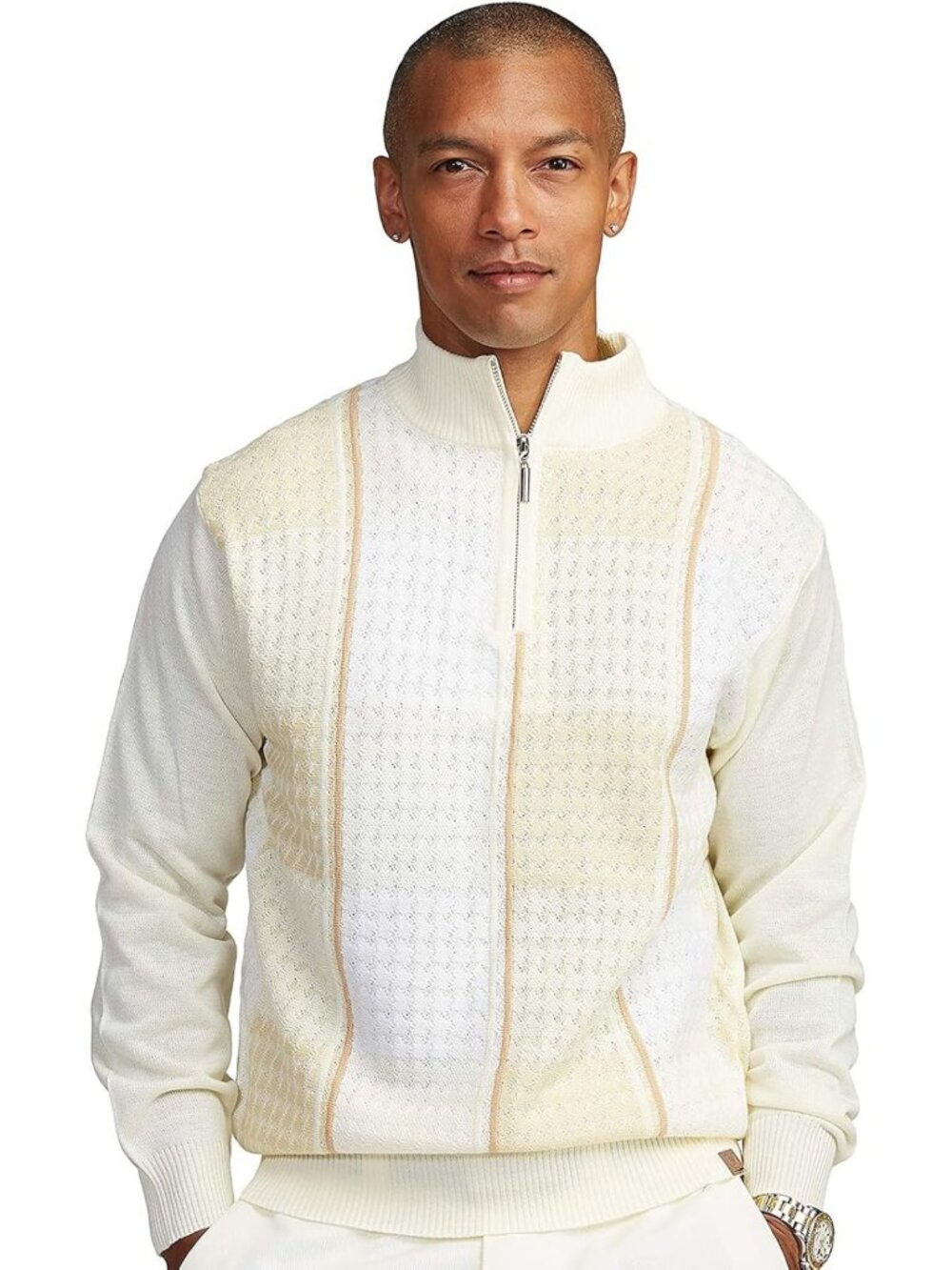 Stylish Men's Sweater, Multi Square Houndstooth Pattern, Cozy Knit Top